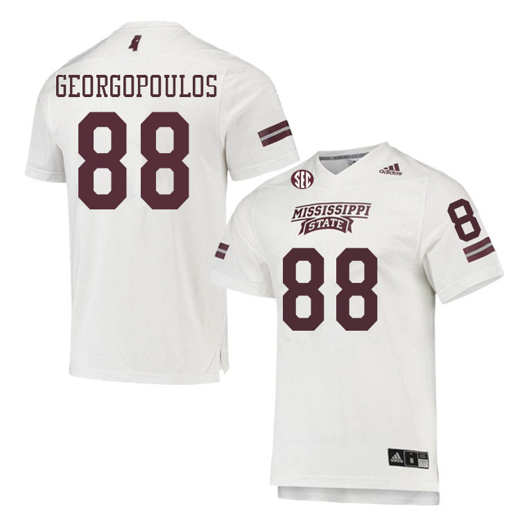 Men #88 George Georgopoulos Mississippi State Bulldogs College Football Jerseys Sale-White - Click Image to Close